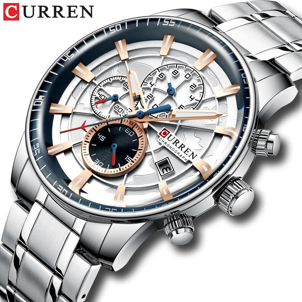 Relógio Curren Chronograph Fashion Stainless Steel Aço Modelo 8362